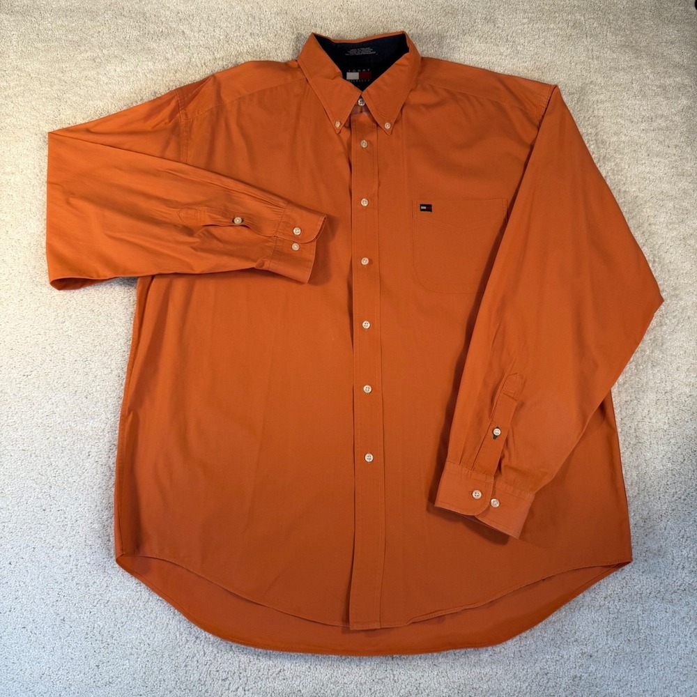 Y2K‎ VTG Tommy Hilfiger Mens Orange Button Down Long Sleeve XL Cotton Preppy